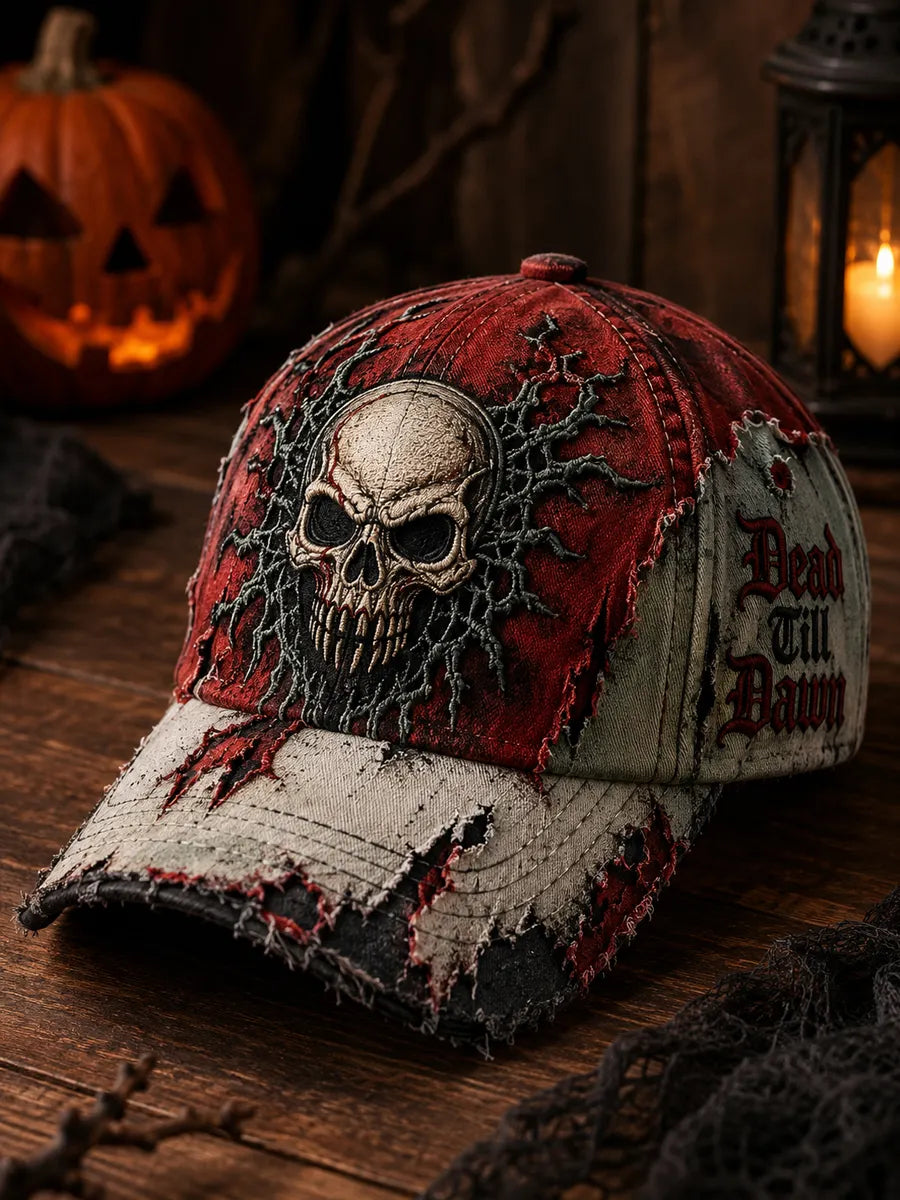 Retro Funny Halloween Skull Art Print Casual Baseball Cap