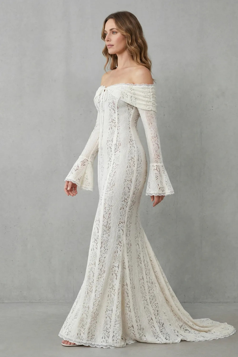 Romantic lace silhouette – Off shoulder maxi dress