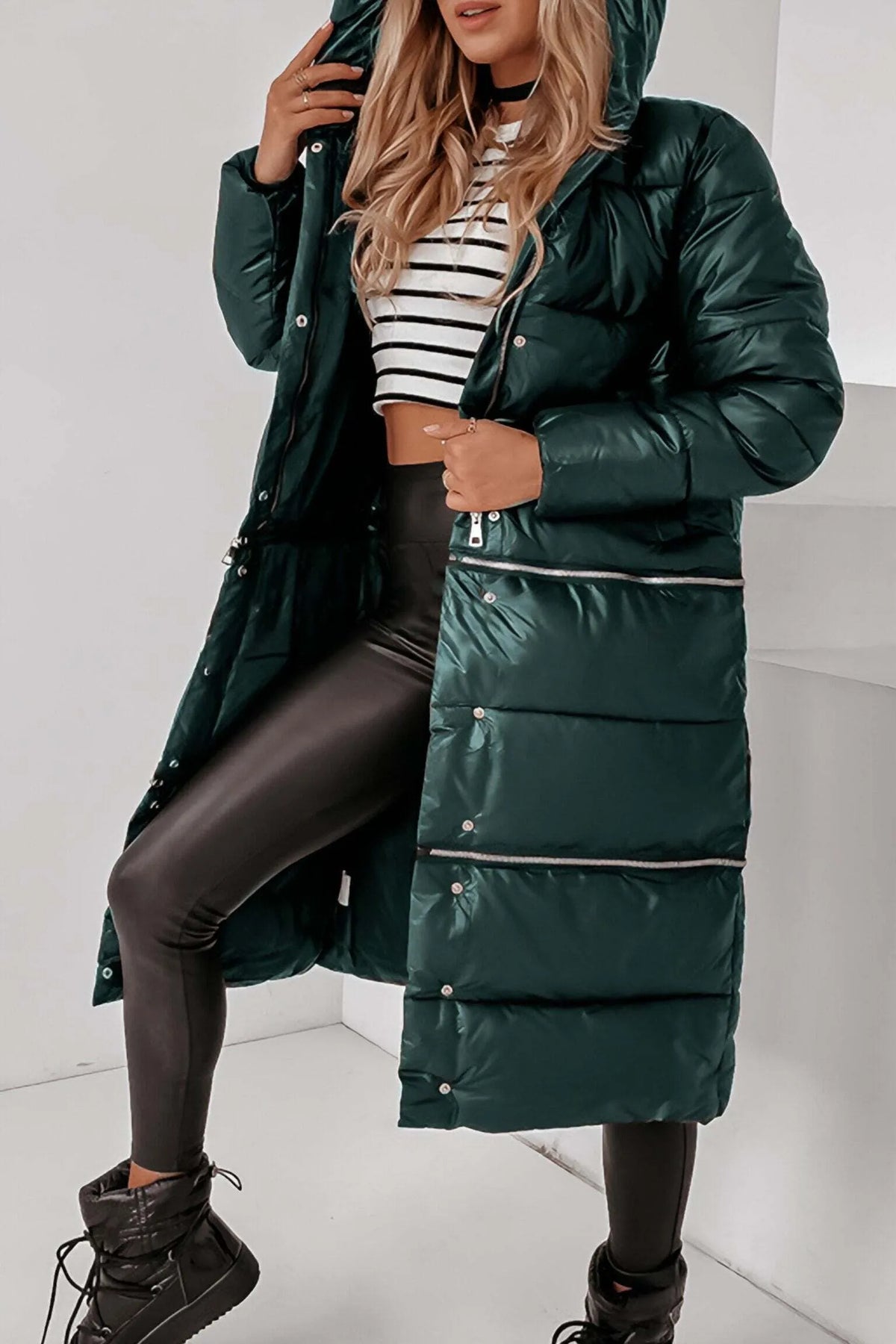 Hooded Zippered Detachable Long and Short Autumn and Winter Coat