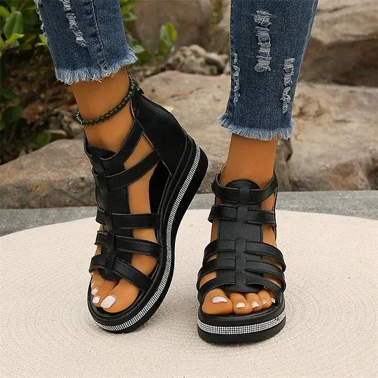 Women's wedge heel rhinestone platform orthotic sandals