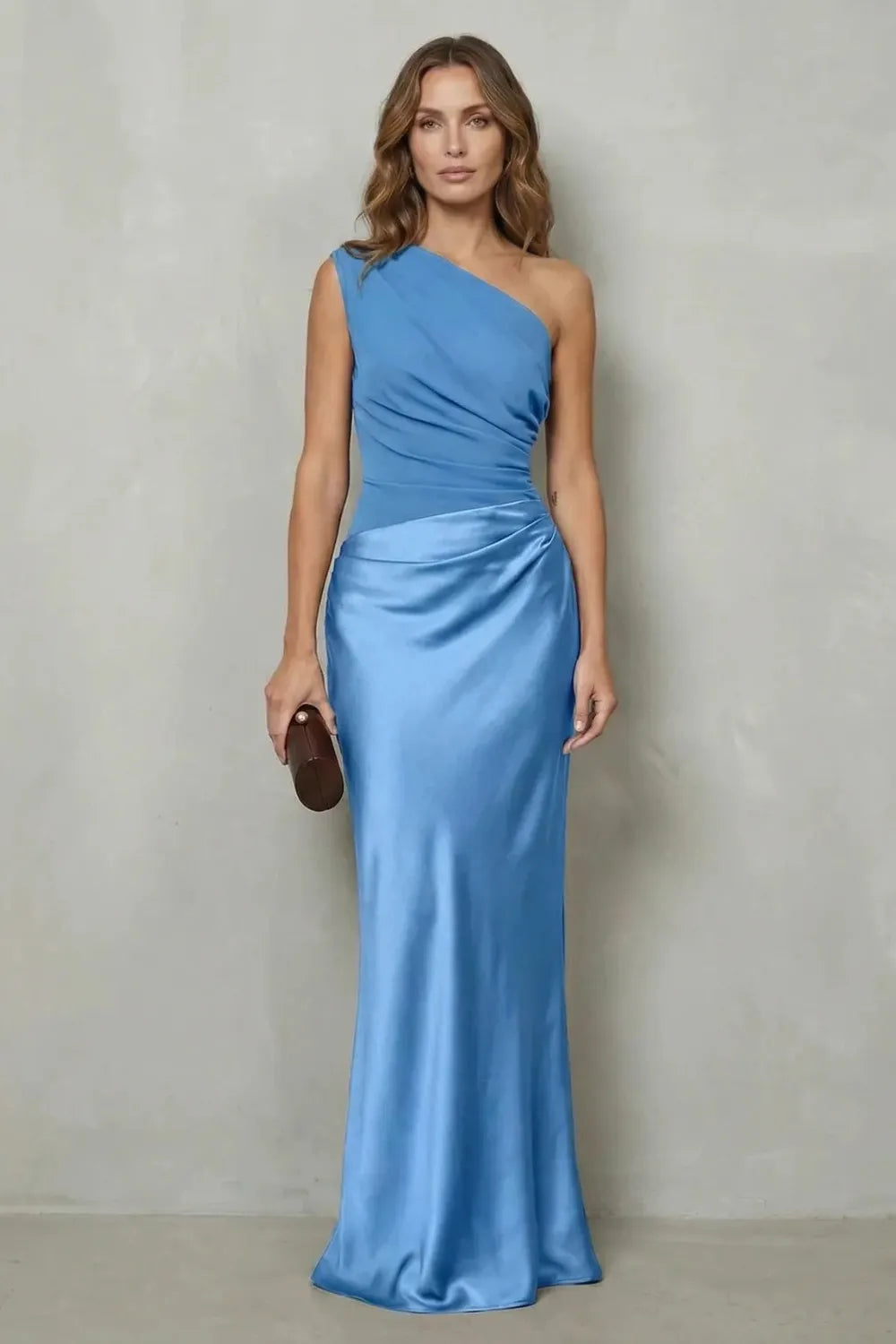 Asymmetric satin drape – Evening gown