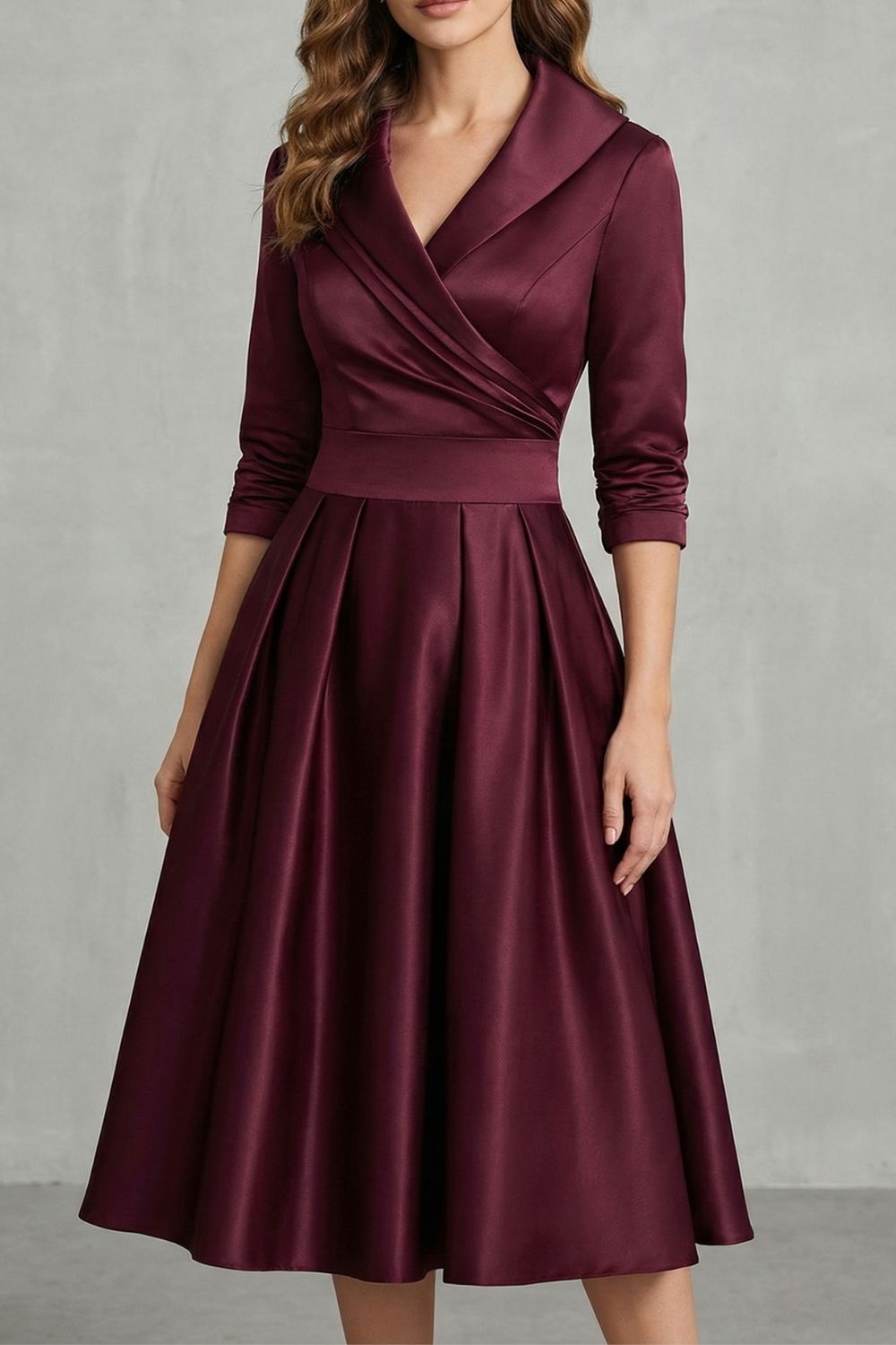 Draped collar elegance – Midi dress