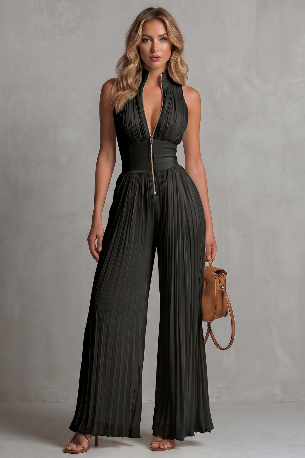 Pleated halter elegance – Wide-leg jumpsuit