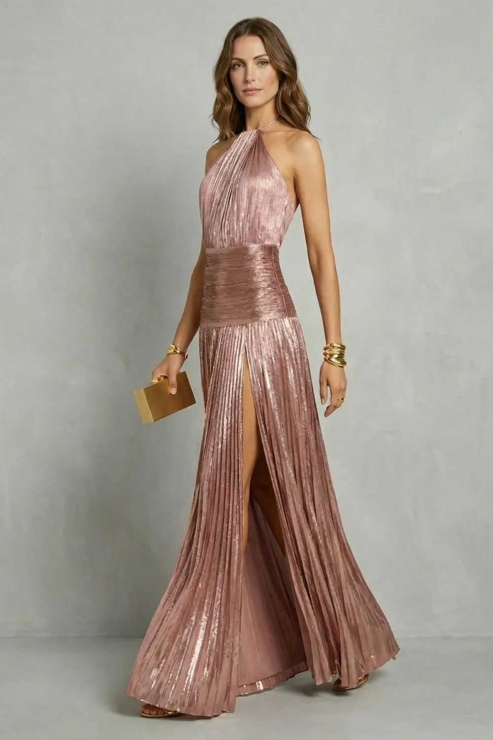 Metallic draped elegance – Maxi dress