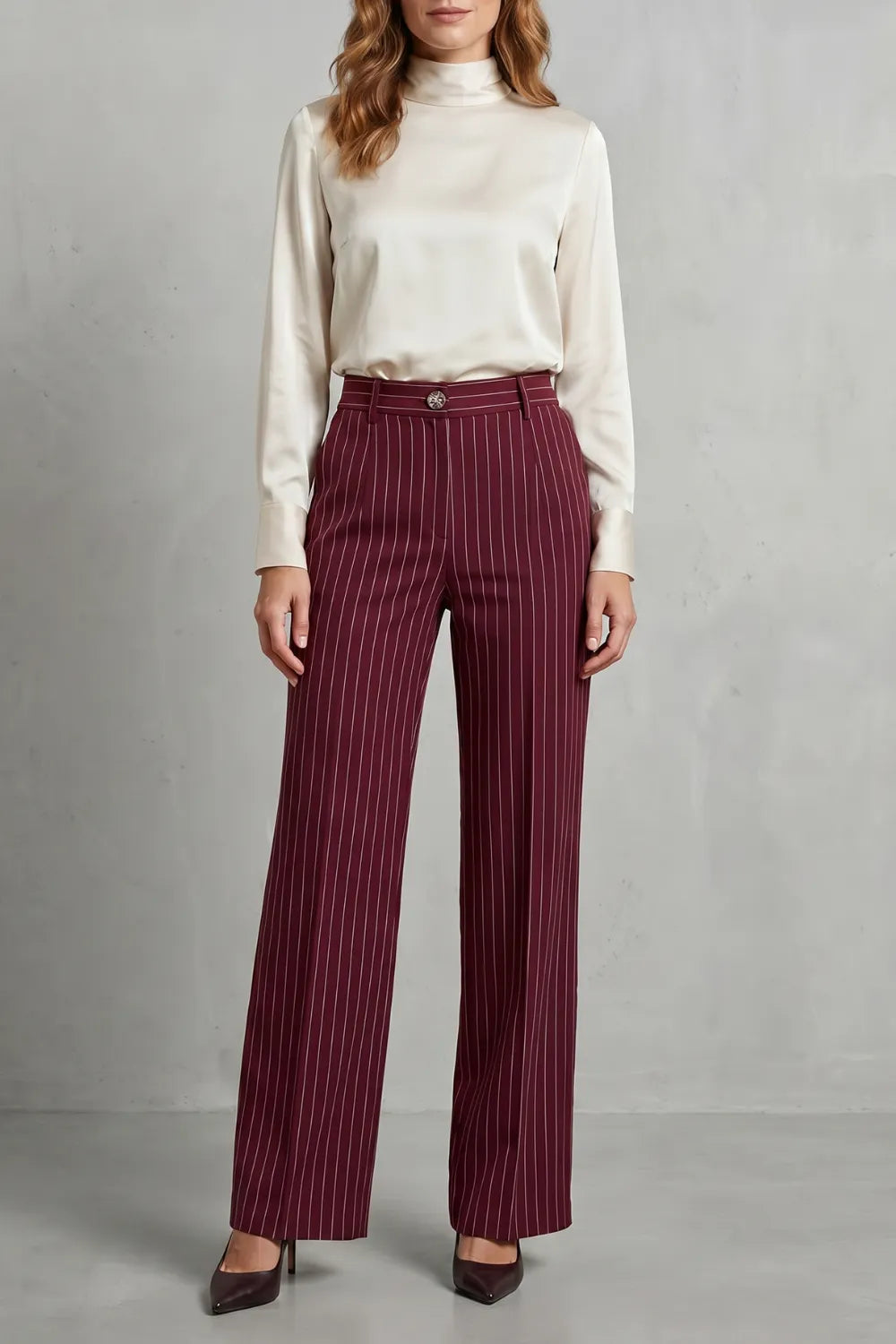 Refined pinstripe elegance – Wide-leg trousers