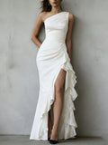 Women's Off-shoulder Linen Ruffle Cotton Blend Long Dress