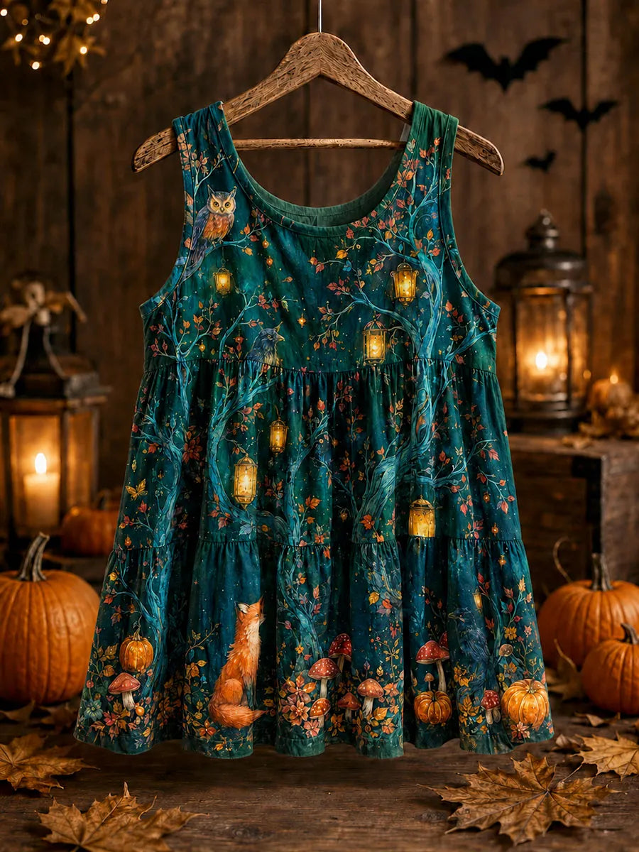 Enchanted Forest Owl & Fox Halloween Sleeveless Tank Top