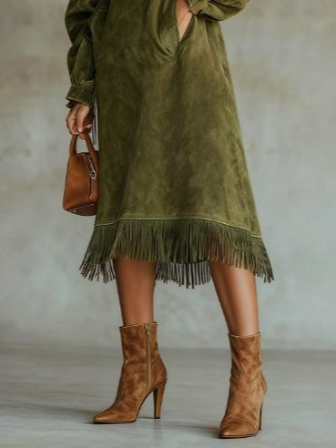 Aurora | Suede Fringe Dress
