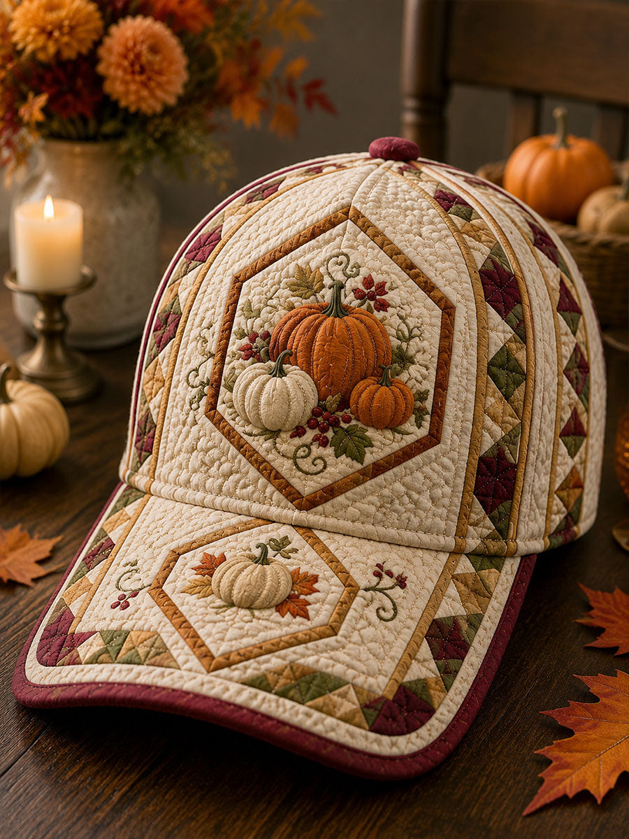 Harvest Pumpkin Quilted Vintage Baseball Cap