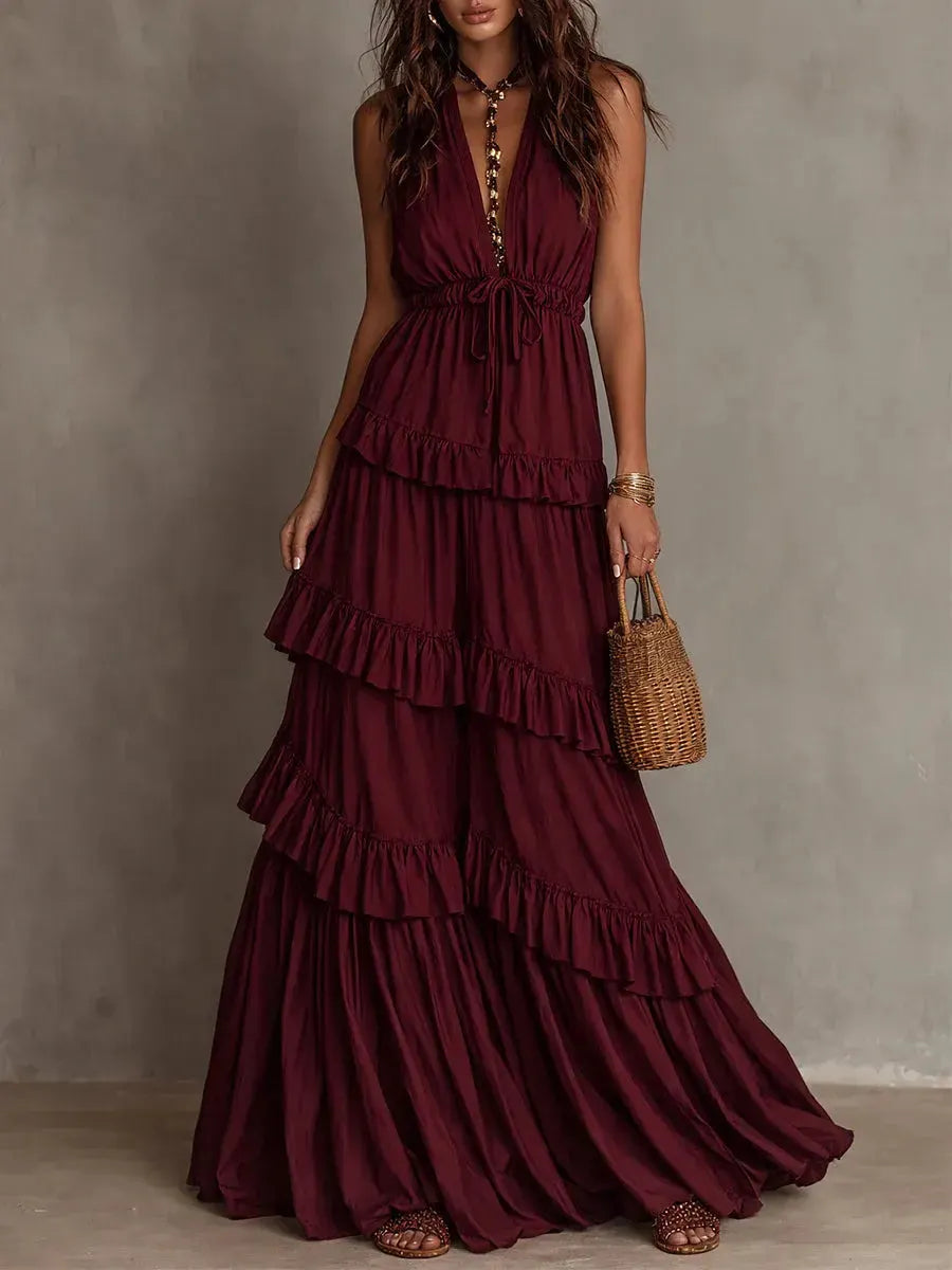 Boho Multi-layered Ruffle Hem Maxi Dress