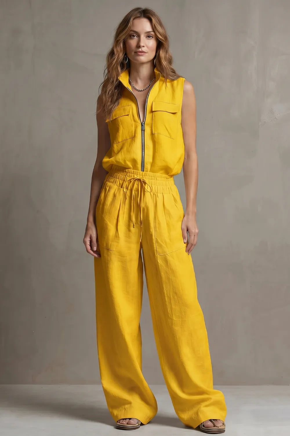 Relaxed zip-front elegance – Trouser set
