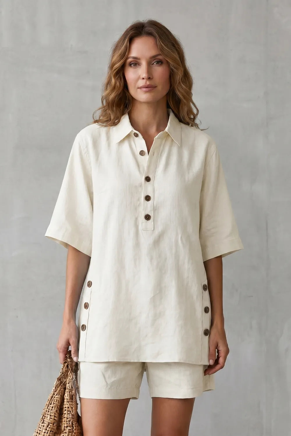 Relaxed button-detail comfort – Shorts set