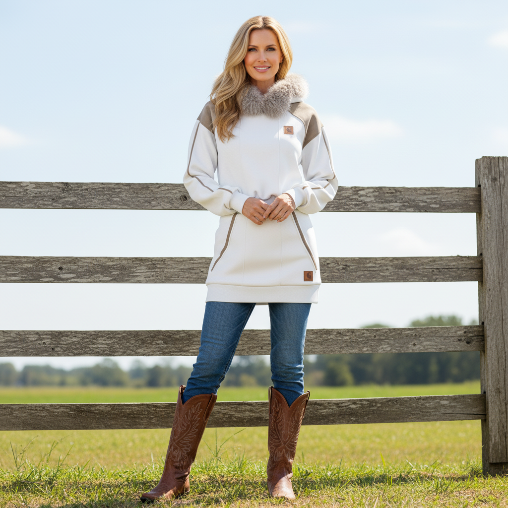Winter Fashion White Hooded Jacket With Fur Trim And Matching Skirt Set