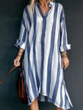Women's Retro Fashion Striped Button Casual Cotton Dress