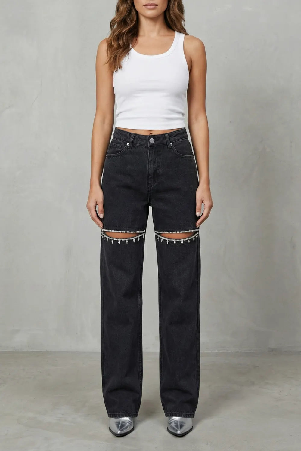 Crystal cut detail – Wide leg jeans