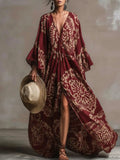 Retro V-neck Floral Print Vacation Maxi Dress