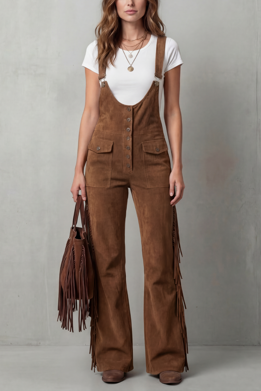 Western fringe detail – Flared overalls