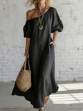 Elegant Minimalist Off-shoulder Linen Cotton Dress