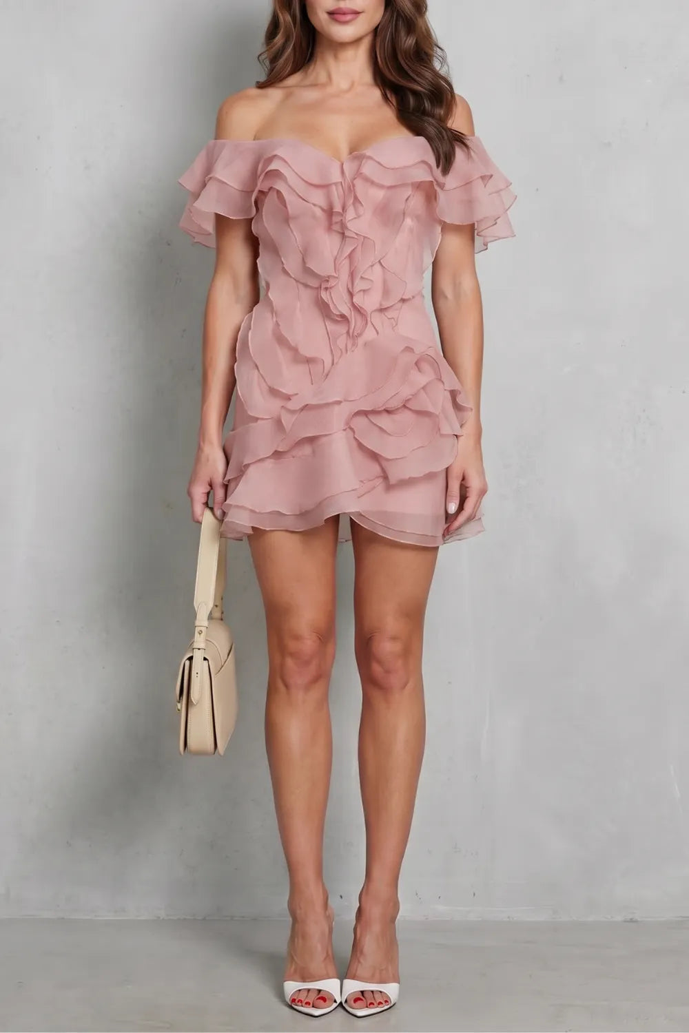 Ruffled off-shoulder charm – Mini dress