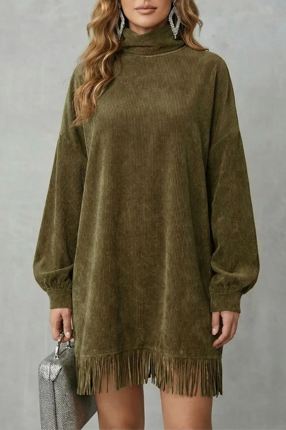 Fringed charm – Turtleneck mini dress