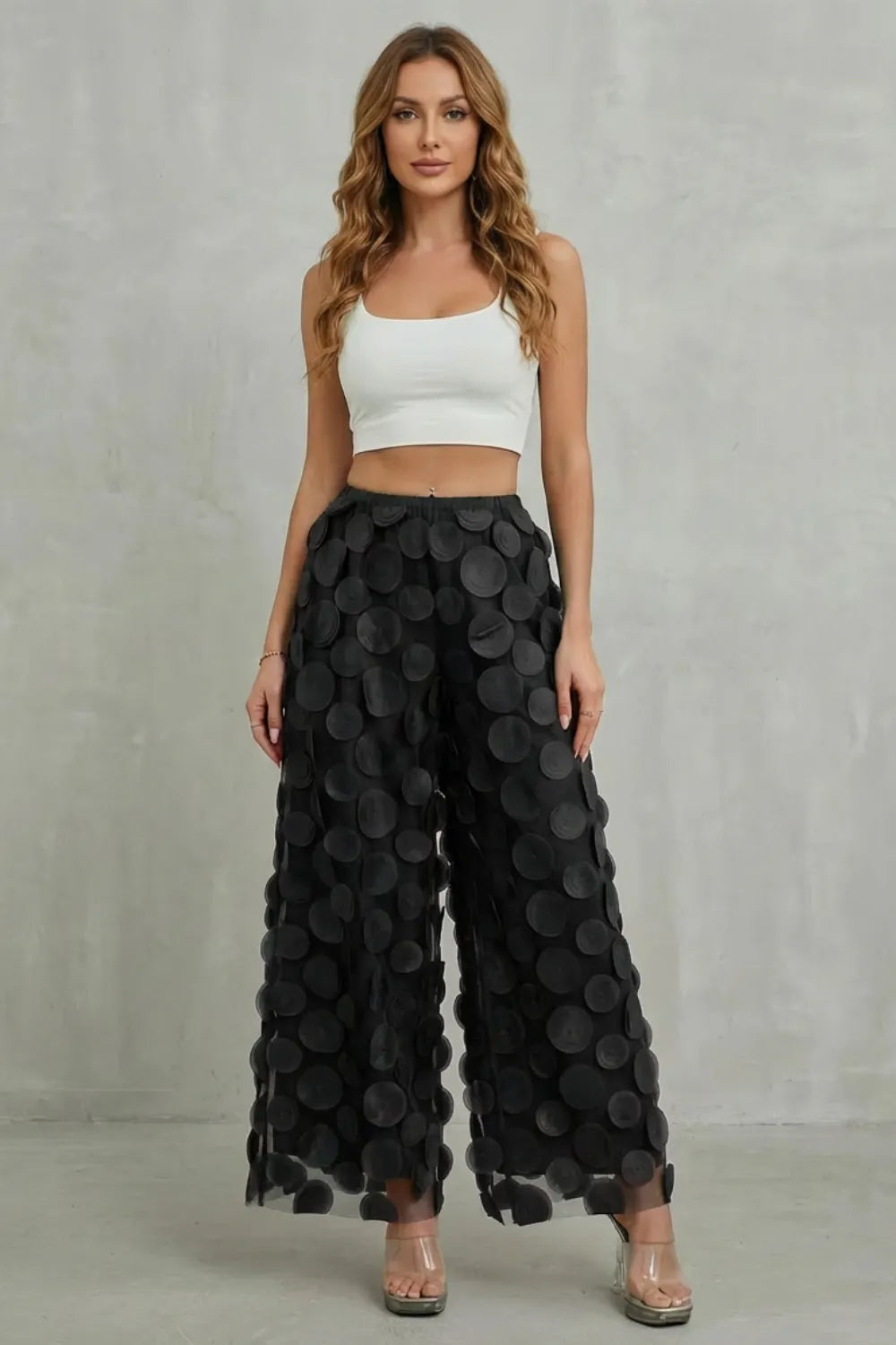 3D circle appliqué – Wide-leg trousers