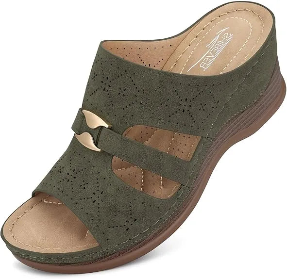 SHIBEVER Wedge Sandals for Women Hollow Out Slip On Platform Wedge Sandals Summer Casual Walking Shoes