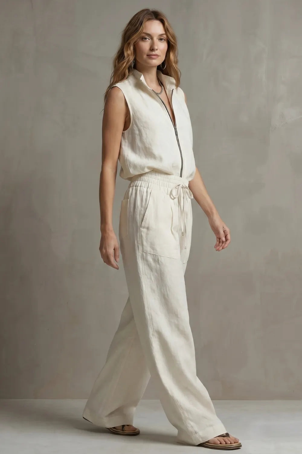 Relaxed zip-front elegance – Trouser set