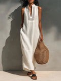 Women's Minimalist Sleeveless Maxi Dress With Cutout Neckline