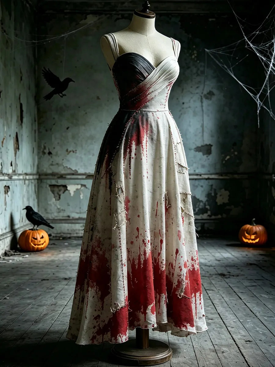 Women's Blood-Splatter Halloween Vintage Art Print Casual Dress