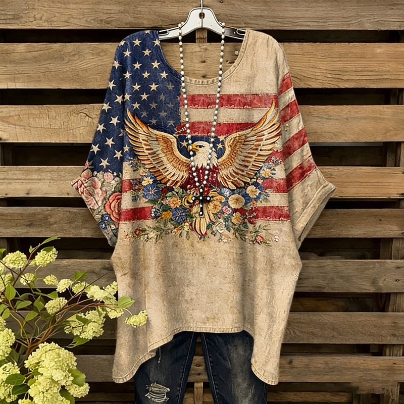 Women's Flag Eagle Art Memorial Print Casual T-shirt