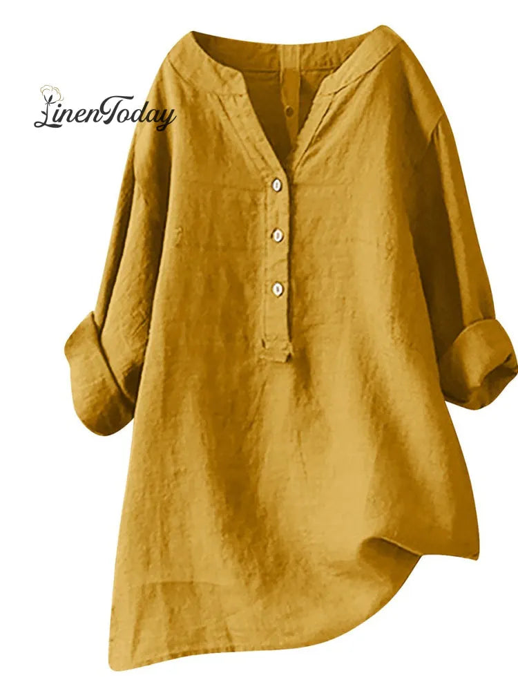 Women's  Retro Cotton And Linen Casual Shirt