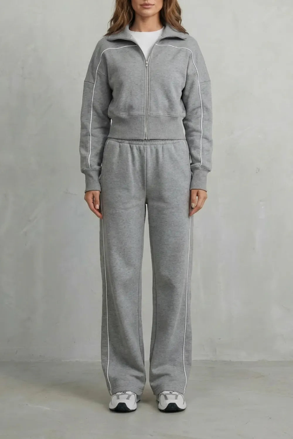 Urban Edge Piped Zip Jacket & Wide-Leg Pants Set