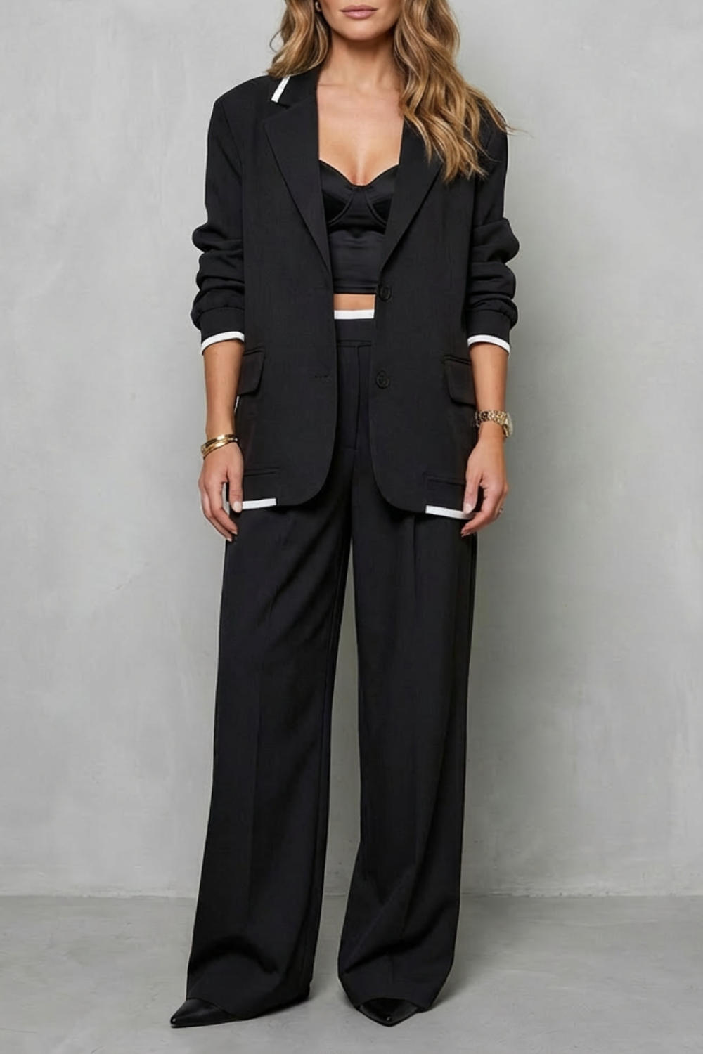 Elegant Wide-Leg Pantsuit Set – Two-Piece Power Look