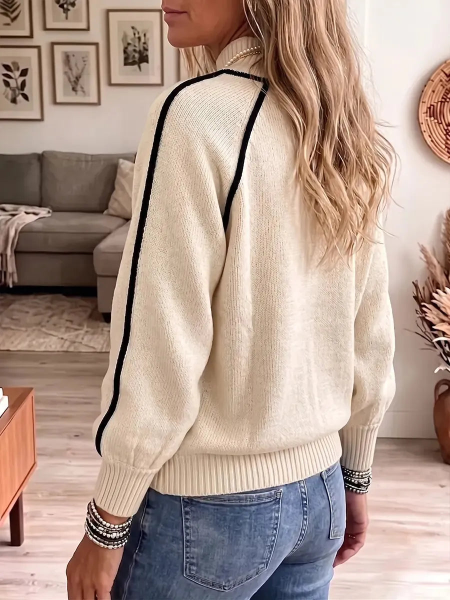 Vintage Elegant Knit Top Color-blocked Turtleneck Warm Sweater