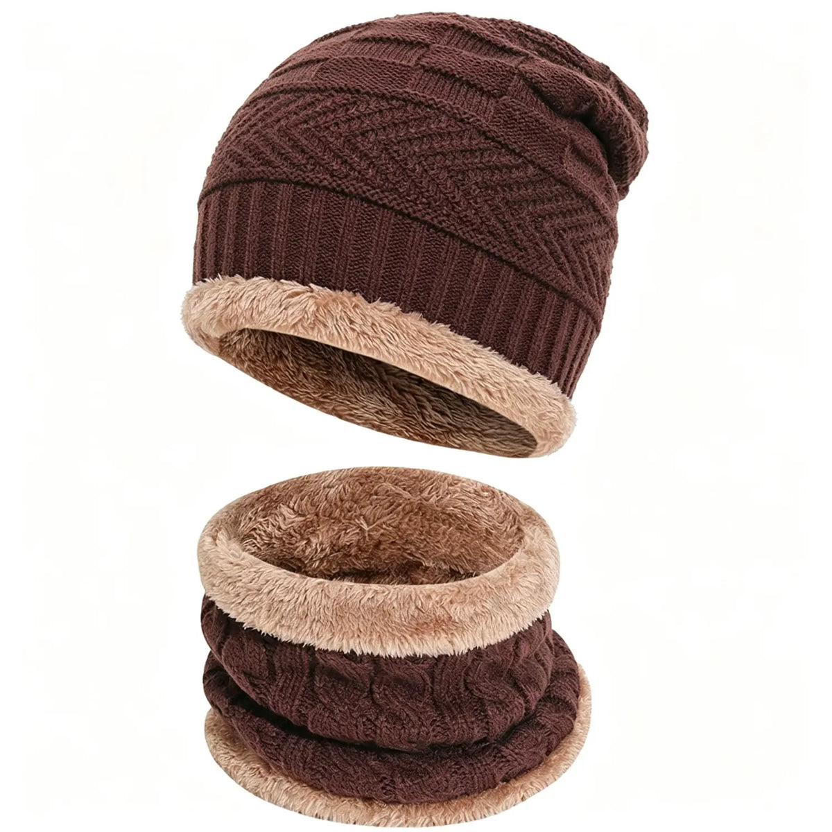 Mens Womens Winter Beanie Hat Scarf Set Warm Knit Hat Thick Fleece Lined Winter Cap