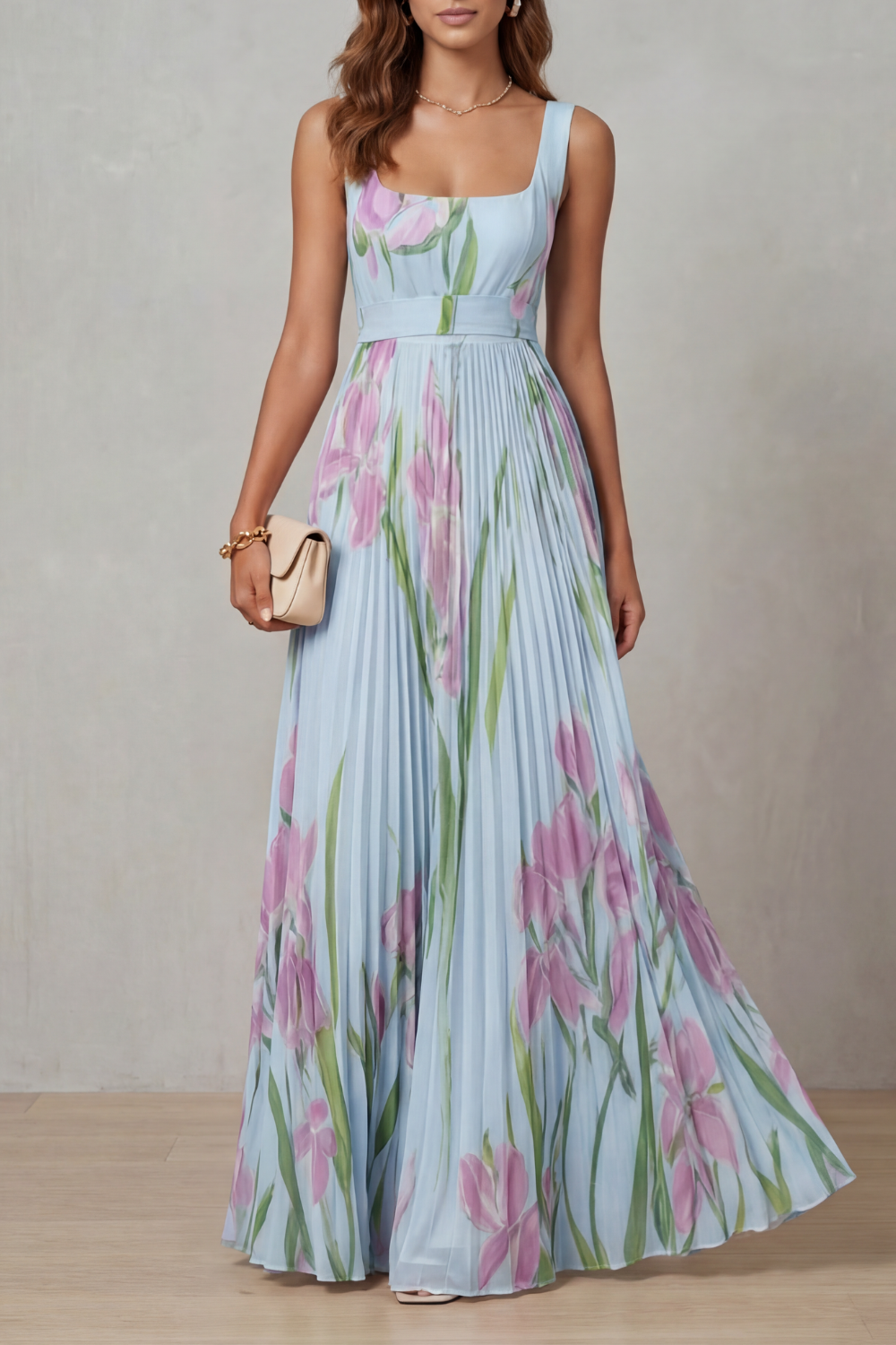 Watercolor floral – Pleated maxi dress