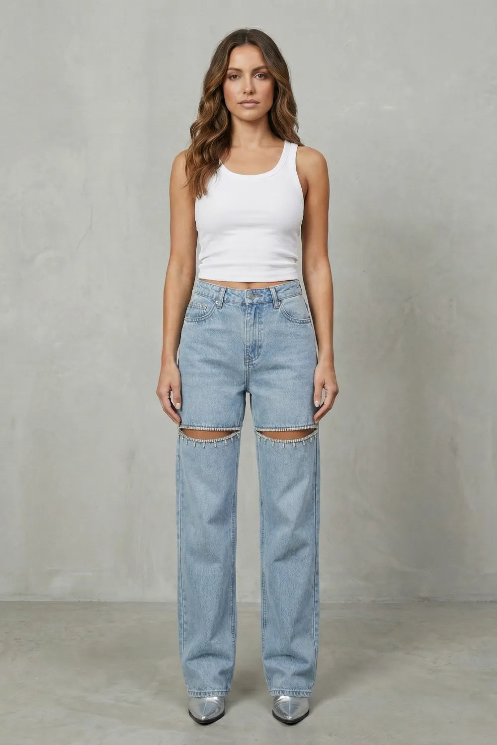 Crystal cut detail – Wide leg jeans