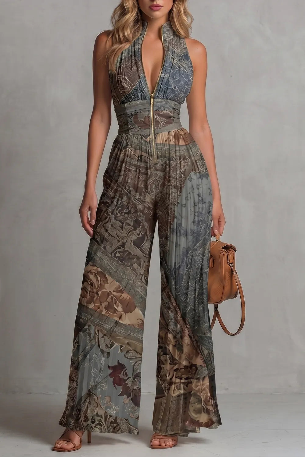 Pleated halter elegance – Wide-leg jumpsuit