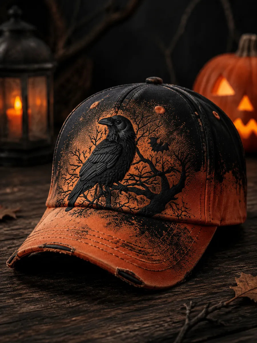 Retro Funny Halloween Raven Art Print Casual Baseball Cap