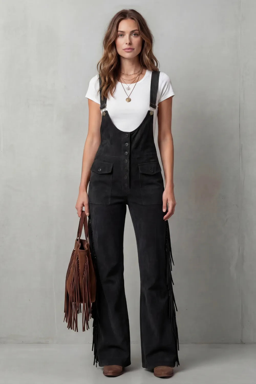 Western fringe detail – Flared overalls
