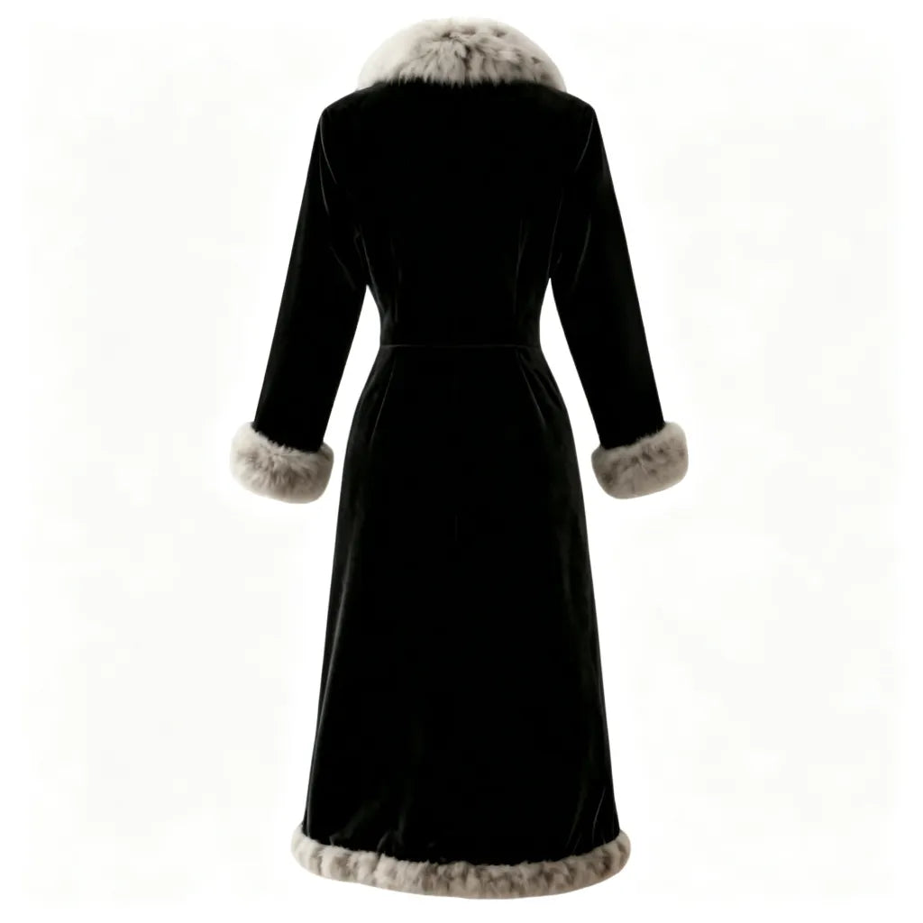 Luxurious Faux Fur Trimmed Long Coat with Elegant Design