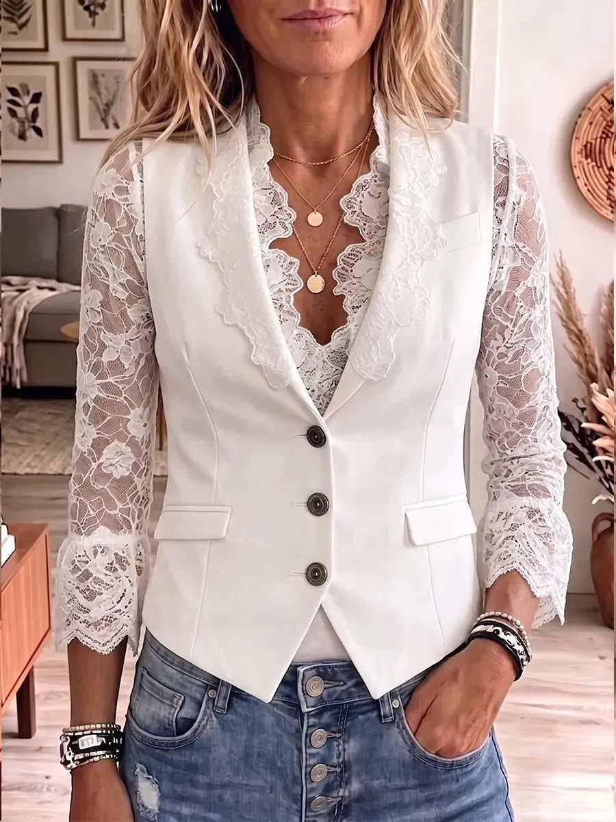 Women's Vintage Elegant Patchwork Openwork Floral Lace Jacket