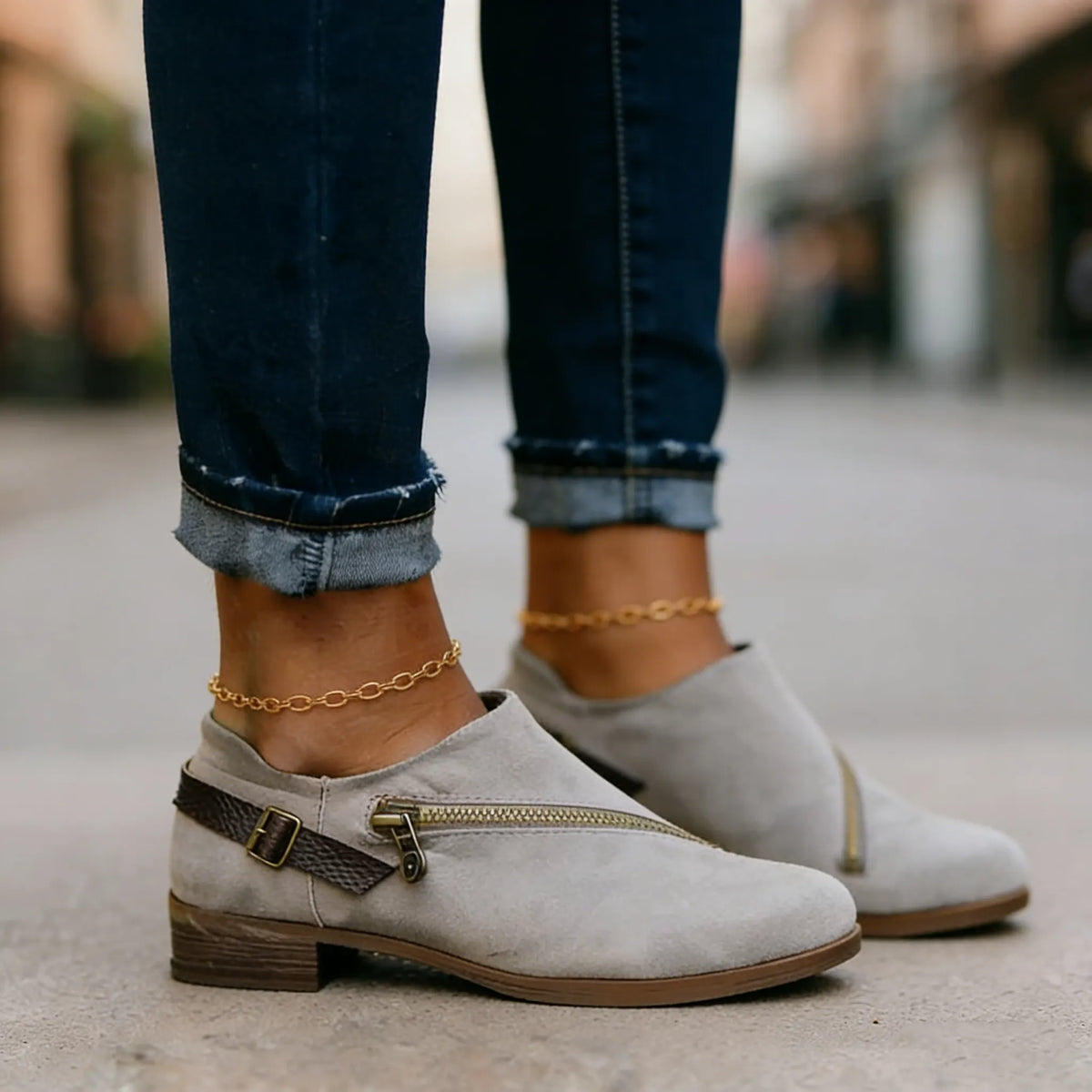 Women Casual Retro Round Toe Low Heel Zipper Boots