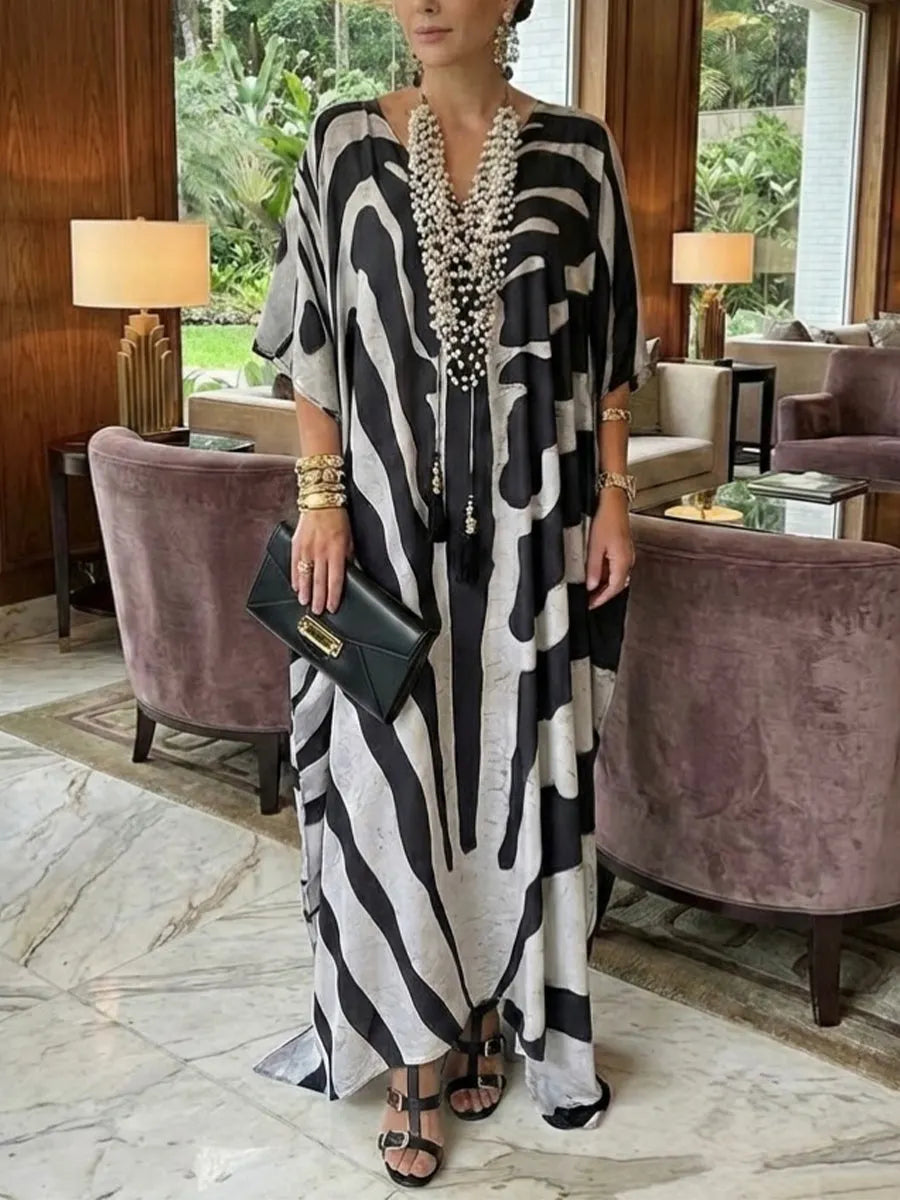 Loose-fitting Casual Bohemian Animal Print Maxi Dress