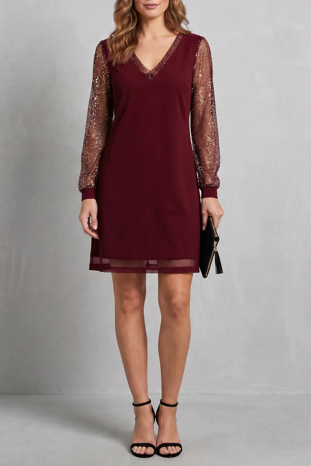 Sheer sparkle sleeves – Mini dress