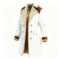 Women's Vintage White Leather Contrast Fleece Faux Fur Lining Coat