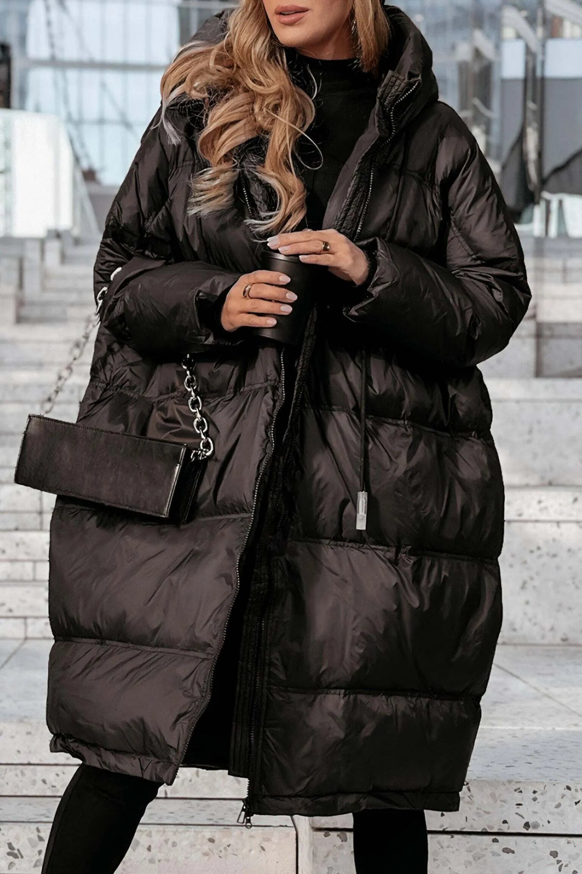Women's Hooded Long Sleeve Mid-length Cotton Coat