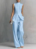Stylish Slim-fit Sleeveless Linen And Cotton Two-piece Set