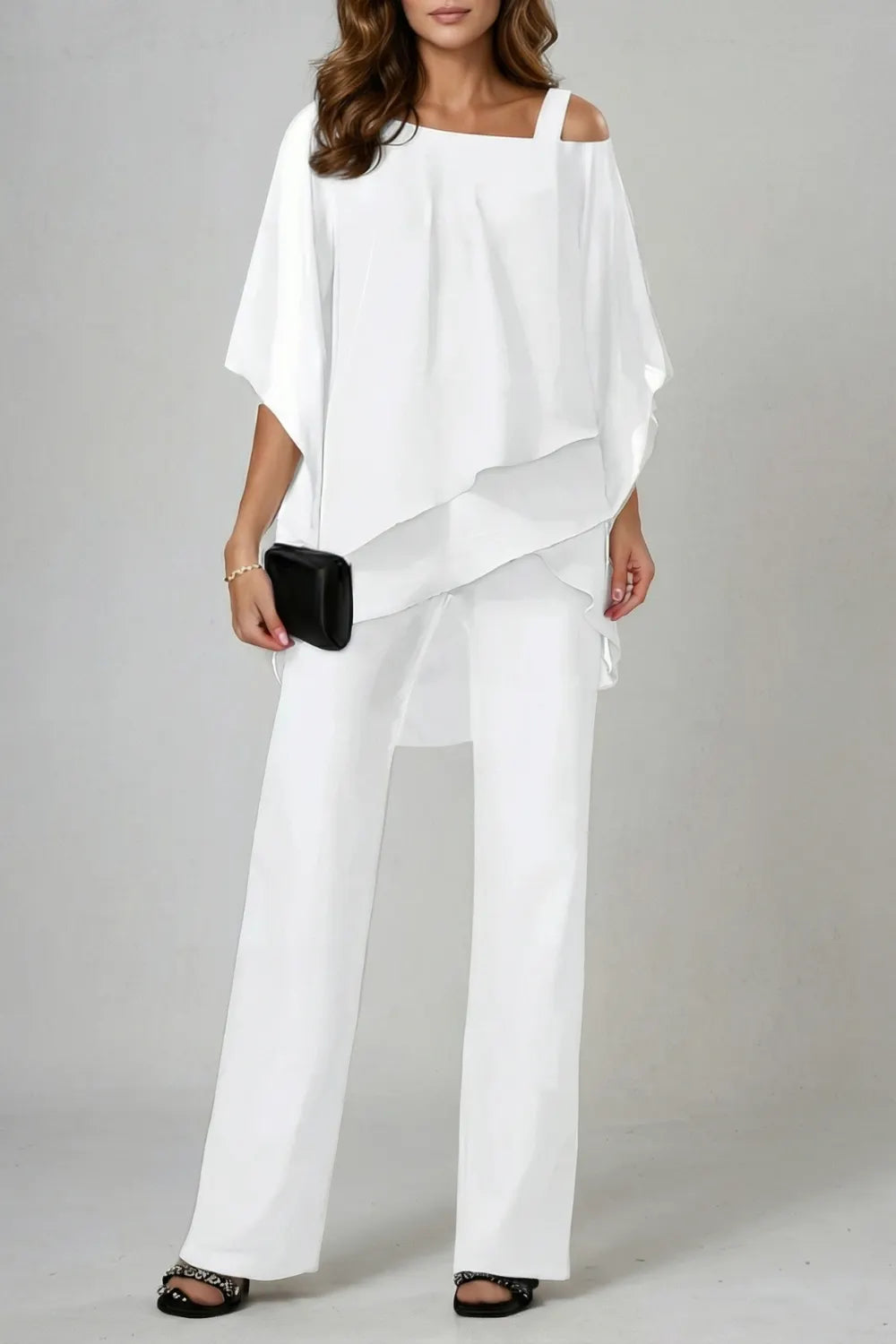 Asymmetric chiffon flow – Top and trouser set
