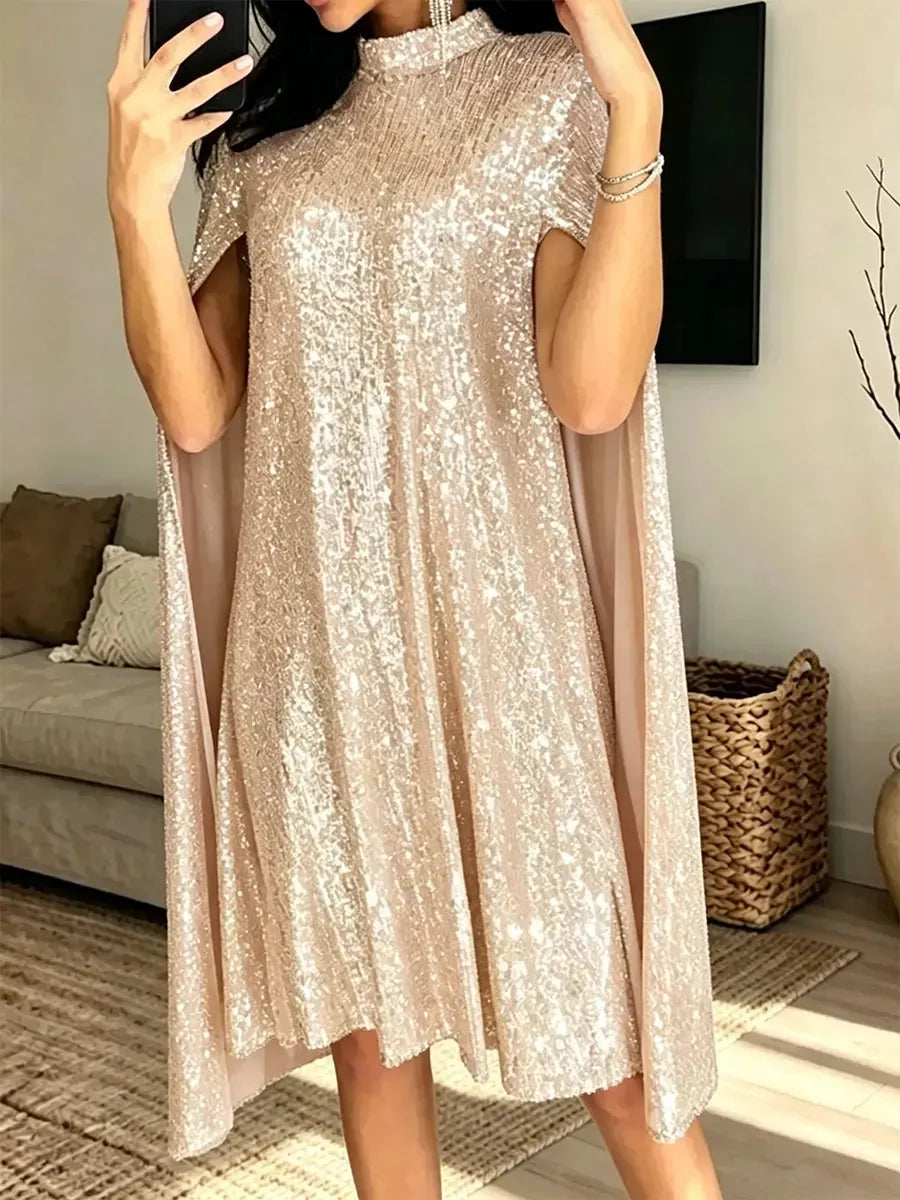Women's Elegant Small Stand-up Collar Sequin Dress